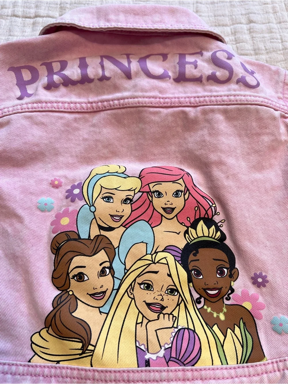 Disney Princess Pink Acid Wash Denim Jacket Girls 3T Cinderella Ariel Belle💕